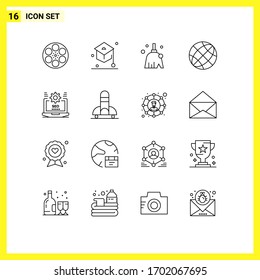 Pictogram Set of 16 Simple Outlines of globe; contact us; student; contact; sweep Editable Vector Design Elements