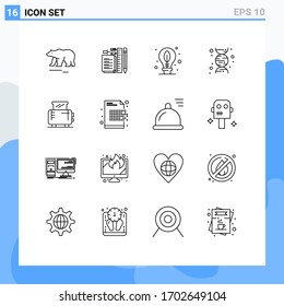 Pictogram Set of 16 Simple Outlines of home; science; pin; dna; leaf Editable Vector Design Elements