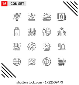 Pictogram Set of 16 Simple Outlines of devices; draw; dessert; identity; design Editable Vector Design Elements