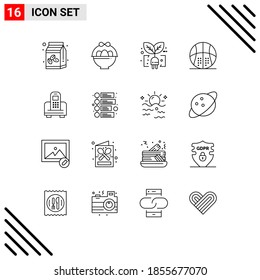 Juego de pictogramas de 16 líneas simples de teléfonos móviles; recreación; verde; juego; Elementos de diseño de vectores editables para atletismo