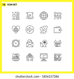 Pictogram Set of 16 Simple Outlines of pulse; health; trust; laboratory; earth Editable Vector Design Elements