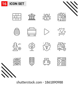 Juego de pictogramas de 16 líneas simples de huevo de Pascua; decoración; rugido; vigilancia; elementos de diseño de vectores editables de ubicación