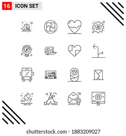 Pictogram Set of 16 Simple Outlines of bulb; profile; solution; management; hospital Editable Vector Design Elements