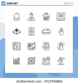 Pictogram Set of 16 Simple Outlines of concept; help; drugs; contact; center Editable Vector Design Elements