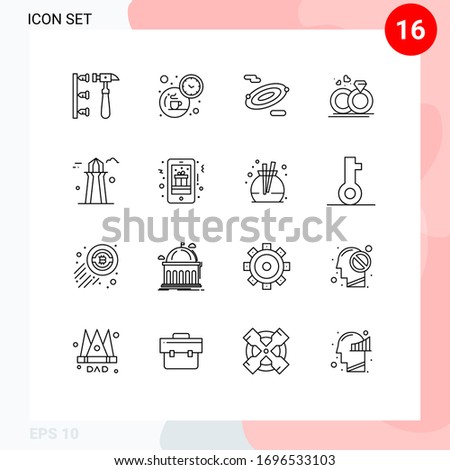 Pictogram Set of 16 Simple Outlines of canada tower; canada; rotation; love; marriage Editable Vector Design Elements