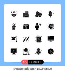 Pictogram Set of 16 Simple Solid Glyphs of pot; dollar; food; sweet; ice cream Editable Vector Design Elements
