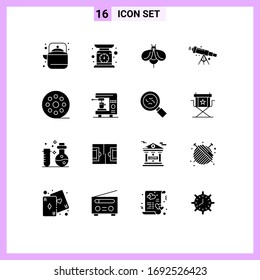 Pictogram Set of 16 Simple Solid Glyphs of zoom; space; weighing; astronomy; bug Editable Vector Design Elements