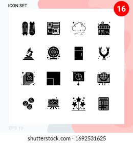 Pictogram Set of 16 Simple Solid Glyphs of lab; dollar; digital; shop; weather Editable Vector Design Elements