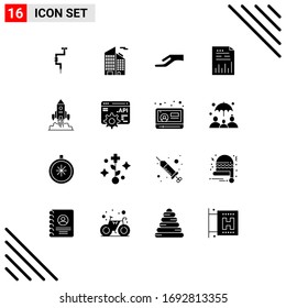 Pictogram Set of 16 Simple Solid Glyphs of spaceship; graph; alms; file; chart Editable Vector Design Elements