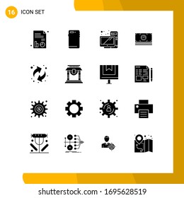 Conjunto de pictogramas de 16 glifos sólidos simples de reciclado; dólar; ordenador; efectivo; elementos de diseño de vectores editables con dinero