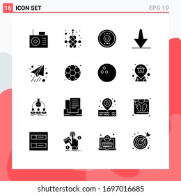 Pictogram Set of 16 Simple Solid Glyphs of gym; plane; energy; paper plane; down Editable Vector Design Elements