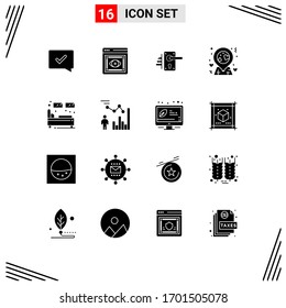 Pictogram Set of 16 Simple Solid Glyphs of hotel; pin; lock; love; home Editable Vector Design Elements