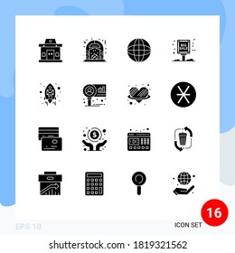 Pictogram Set of 16 Simple Solid Glyphs of sale advertisement; big sale; place; board; equipment Editable Vector Design Elements