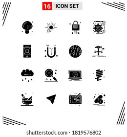 Pictogram Set of 16 Simple Solid Glyphs of mobile; engineering; spring; development; technology Editable Vector Design Elements