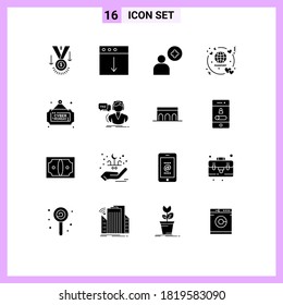 Pictogram Set of 16 Simple Solid Glyphs of discount; travel; mac; ticket; honeymoon Editable Vector Design Elements