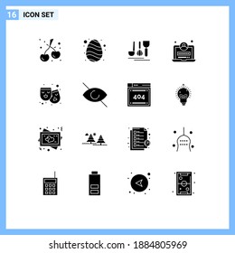 Pictogram Set of 16 Simple Solid Glyphs of film; theatre; hotel; mask; web Editable Vector Design Elements