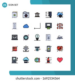 Pictogram Set of 25 Simple Filled line Flat Colors of computing; travel; bank; traffic light; money Editable Vector Design Elements