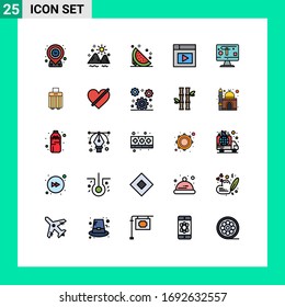 Juego de pictogramas de 25 colores planos de línea llenos simples de la computadora; diseño; verano; web; elementos de diseño de vectores editables dulces