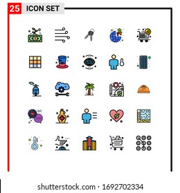 Pictogram Set of 25 Simple Filled line Flat Colors of profit; growth; weather; global; house Editable Vector Design Elements