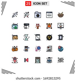 Juego de pictogramas de instrumentos de 25 colores planos de línea llenos sencillos; búsqueda; favorito; página; elementos de diseño de vectores editables para medios