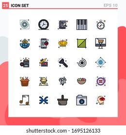 Pictogram Set of 25 Simple Filled line Flat Colors of sound; music; book; keyboard; book Editable Vector Design Elements