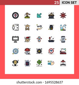 Pictogram Set of 25 Simple Filled line Flat Colors of nature; flower; arrow; cupcake food; birthday Editable Vector Design Elements