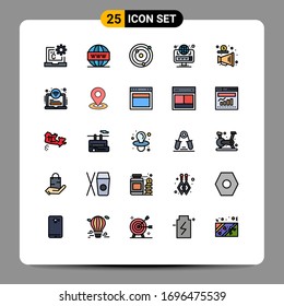 Juego de pictogramas de 25 colores planos de línea llenos simples de publicidad; emplazamiento; seo; globo; planetas Elementos Editables de Diseño Vector
