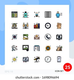 Conjunto pictograma de 25 colores planos de línea llenos simples de la cuadrícula; persona; sol; humanos; materiales de diseño de vectores editables de dirección