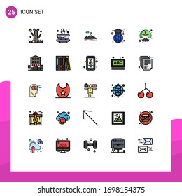 Pictogram Set of 25 Simple Filled line Flat Colors of geography; graduation cap; achievement; arrow; mission Editable Vector Design Elements
