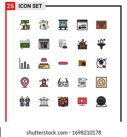 Pictogram Set of 25 Simple Filled line Flat Colors of education; tools; advertising; service; pubic Editable Vector Design Elements