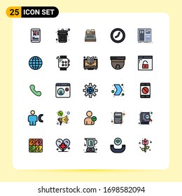 Pictogram Set of 25 Simple Filled line Flat Colors of ui; interface; printer; grid; watch Editable Vector Design Elements