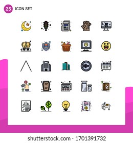 Pictogram Set of 25 Simple Filled line Flat Colors of marketing; monitor; news; wood; log Editable Vector Design Elements