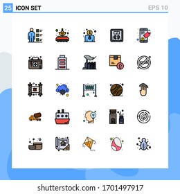 Juego de pictogramas de 25 colores planos de línea llenos sencillos de móvil; máquina; parabola; peso; elementos de diseño de vectores editables para dietas