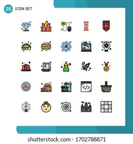 Pictogram Set of 25 Simple Filled line Flat Colors of military; sand; click; watch; time Editable Vector Design Elements