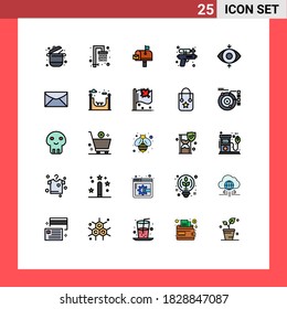Pictogram Set of 25 Simple Filled line Flat Colors of focus; park; mail; water; gun Editable Vector Design Elements