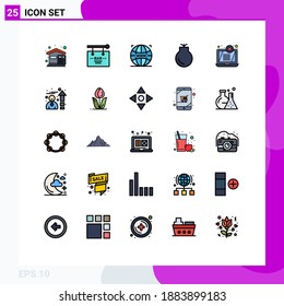 Pictogram Set of 25 Simple Filled line Flat Colors of weapons; medal; party; gun; designing Editable Vector Design Elements