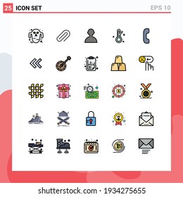 Pictogram Set of 25 Simple Filled line Flat Colors of arrow; call; avatar; answer; temperature Editable Vector Design Elements