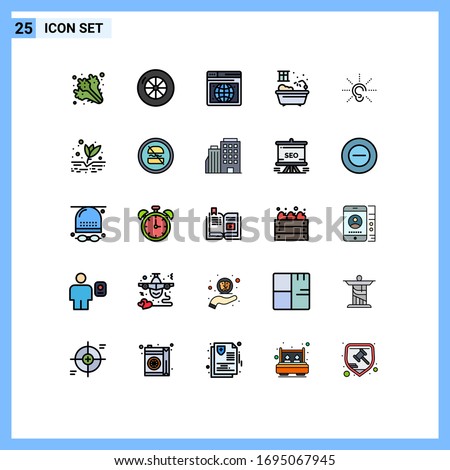 Pictogram Set of 25 Simple Filled line Flat Colors of agriculture; hearing; webpage; hear; awareness Editable Vector Design Elements