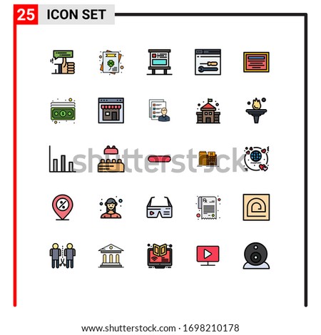 Pictogram Set of 25 Simple Filled line Flat Colors of education; tools; advertising; service; pubic Editable Vector Design Elements