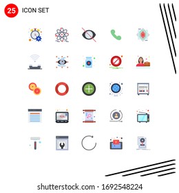Juego de pictogramas de 25 colores planos sencillos del dispositivo; formación; ojo; núcleo; elementos de diseño de vectores editables por teléfono