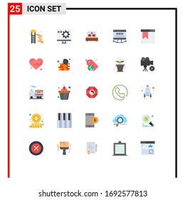 Piktogramm-Set mit 25 einfachen Flachfarben von Lesezeichen; Bord; Programmierung; Plakatwand; Design-Elemente für hochauflösende Vektorillustration