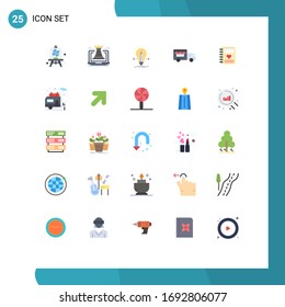 Pictogram Set of 25 Simple Flat Colors of love; van; bulb; shop on wheels; pencil Editable Vector Design Elements