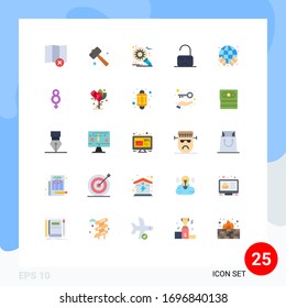 Pictogram Set of 25 Simple Flat Colors of globe; unlock; customize; parental; control Editable Vector Design Elements