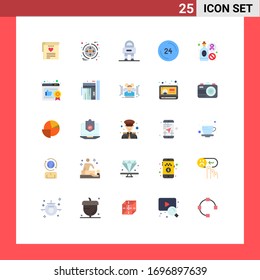 Pictogram Set of 25 Simple Flat Colors of bottle; contact; astronaut; clock; anytime Editable Vector Design Elements