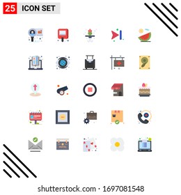 Pictogram Set of 25 Simple Flat Colors of fruit; beach; tag; skip; arrows Editable Vector Design Elements
