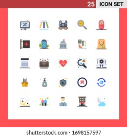 Pictogram Set of 25 Simple Flat Colors of child; magnifier; desk; code search; speaker Editable Vector Design Elements