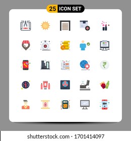 Pictogram Set of 25 Simple Flat Colors of lipstick; product; goal; logistic; box Editable Vector Design Elements