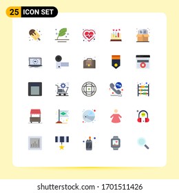 Juego de pictogramas de 25 colores planos sencillos del corazón; laboratorio; cuencas; tubo; materiales de diseño de vectores editables de impulsos