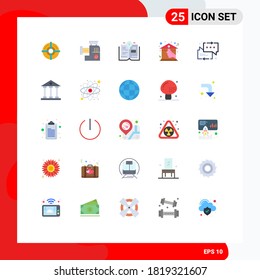 Pictogram Set of 25 Simple Flat Colors of support; chat; bulb; roof; house Editable Vector Design Elements