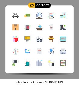 Pictogram Set of 25 Simple Flat Colors of building; data; business; chart; podium Editable Vector Design Elements